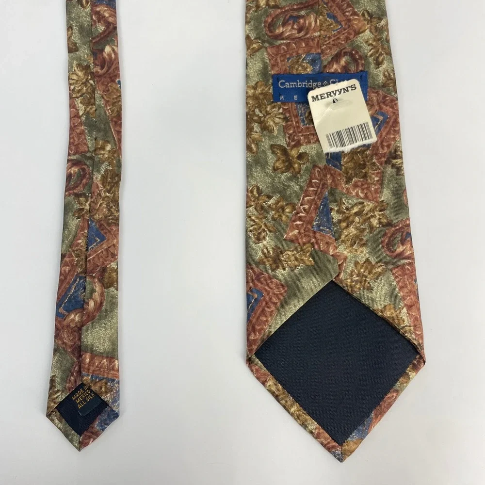 Vintage Deadstock Necktie Detailed Ornate‎ Men Tie Blue Copper Gold Silk Retro